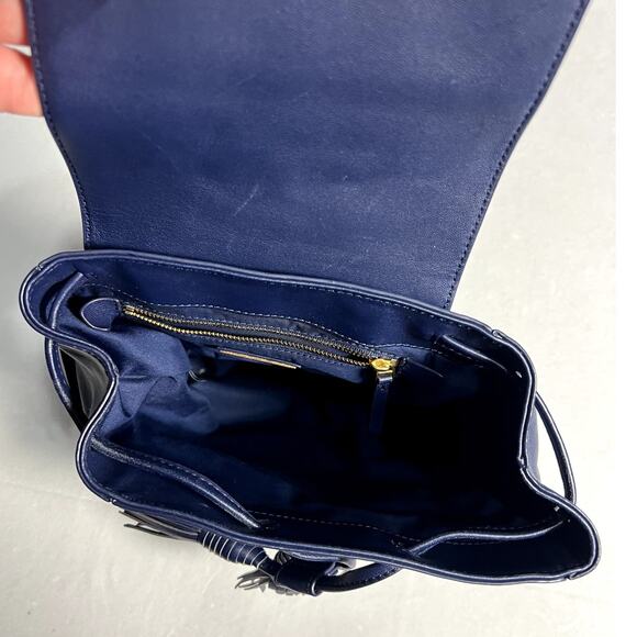 TORY BURCH Fleming Navy Blue Leather Quilted Backpack - Picture 10 of 10